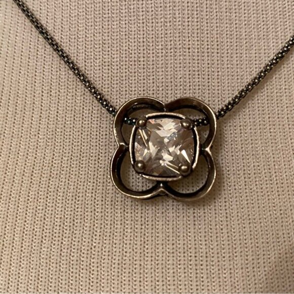 SILPADA NECKLACE STERLING SILVER 925 POPCORN CHAIN 16” CZ FLOWER PENDANT N1411 - Picture 2 of 11